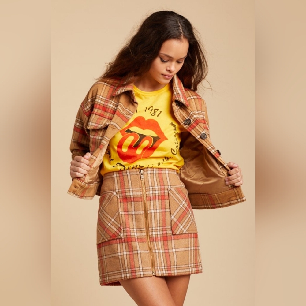 Honey Punch Y2K Brown & Red Plaid Zip Front Mini Skirt – Size L